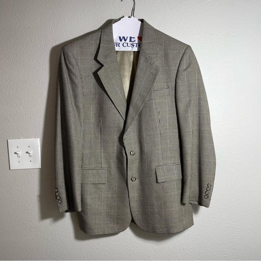 Jos. A. Bank | Tan/Black Houndstooth Wool/Silk Executive Collection Coat 40R